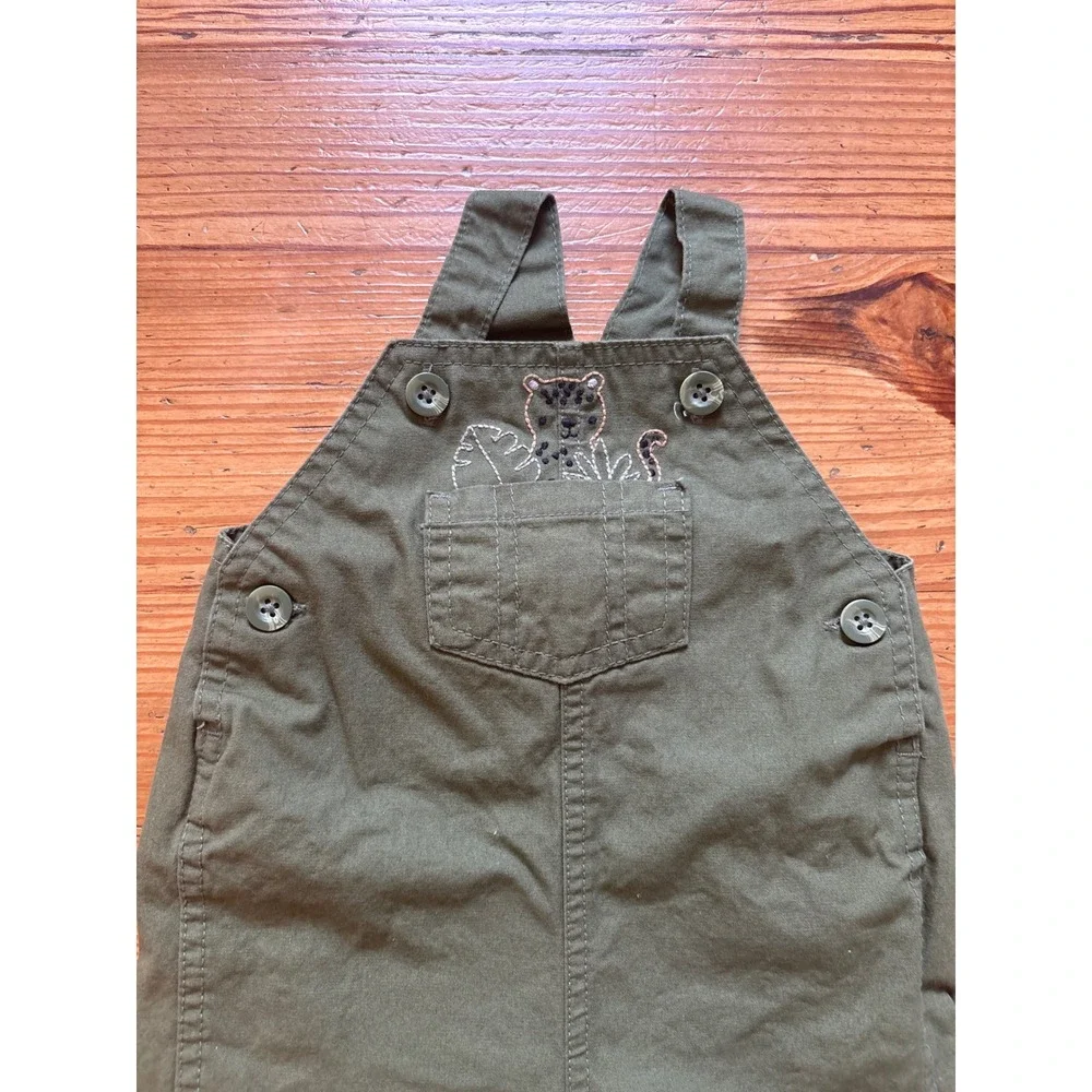 Carter's Shortall Overalls Kids‎ Olive Green Leopard Embroidery SIZE 9m